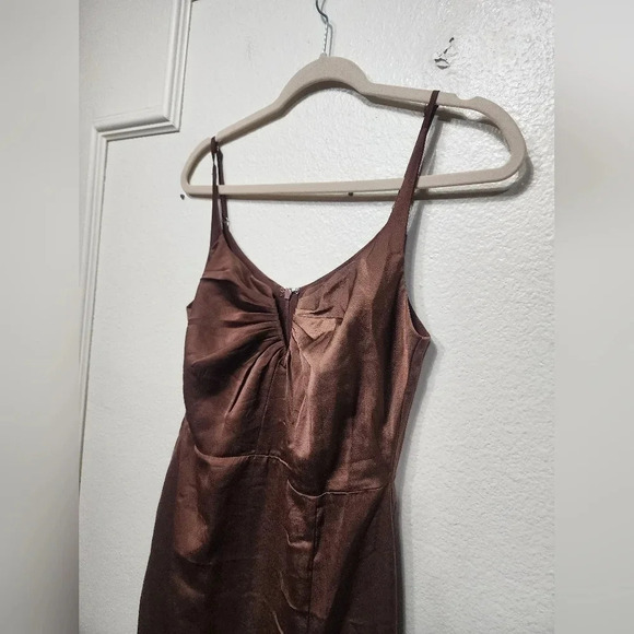 Lulus Lovely Drama Brown Satin Sleeveless A-Line Maxi Dress Wedding Party Prom - Picture 8 of 12
